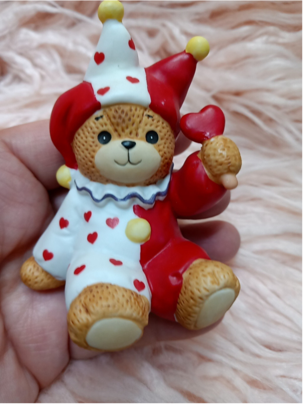 Lucy And Me Bear Figurine Vintage Valentines Day Heart Jester 1984 Red Clown - Picture 13 of 14